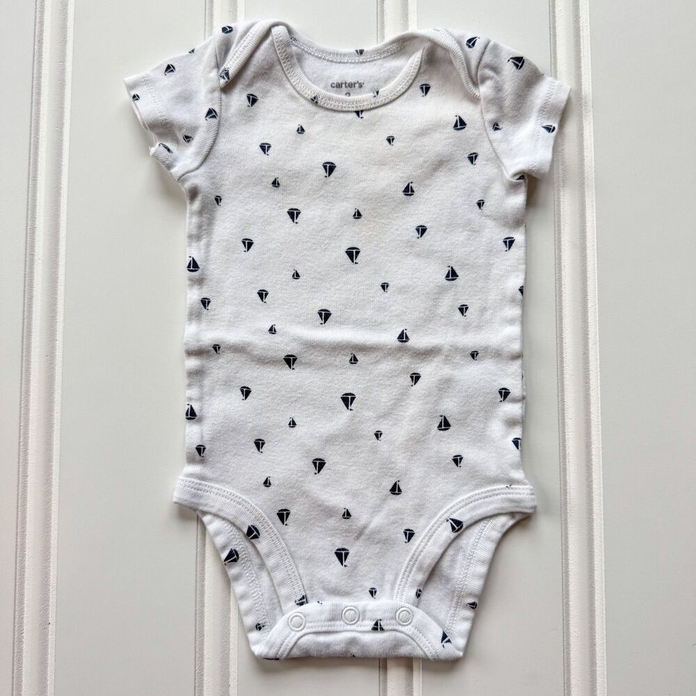 4/$10 - Carter’s Sail Boat Cotton Baby Onesie Bodysuit | Nautical Ocean - Picture 1 of 4